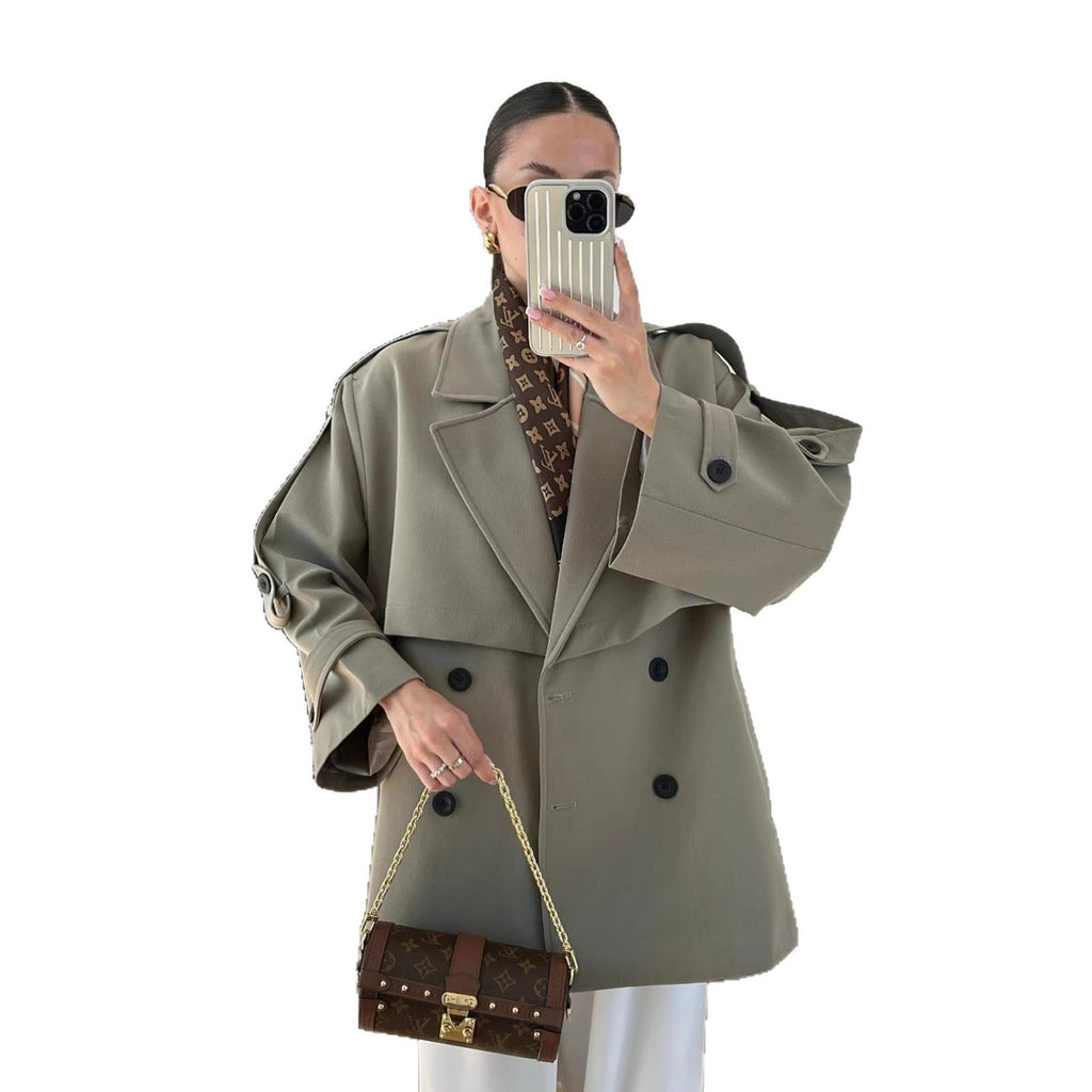 Turn-down Collar Fitted Waist Figure-flattering Elegant Single-breasted Trench Coat