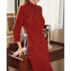 Dark Burgundy Cheongsam Youthful New Chinese-style Elegant Long Dress