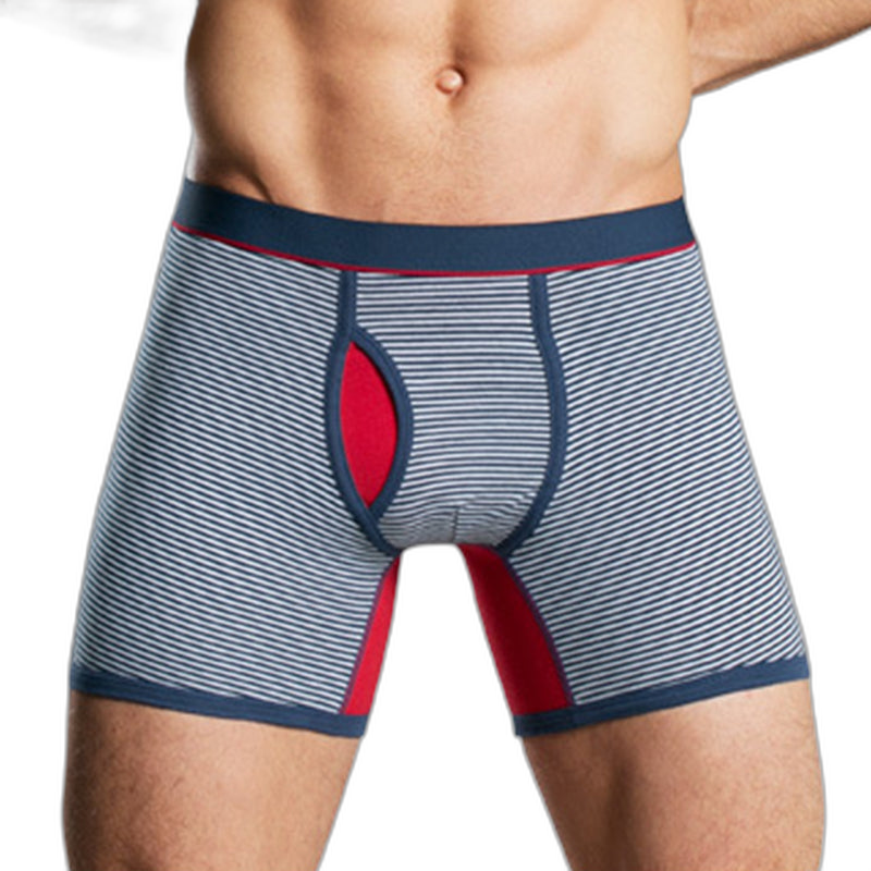 Men's Fly Front with Pouch Striped Cotton Boxer Briefs