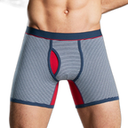Men's Fly Front with Pouch Striped Cotton Boxer Briefs