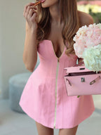 Strapless Zip-Up Mini Dress