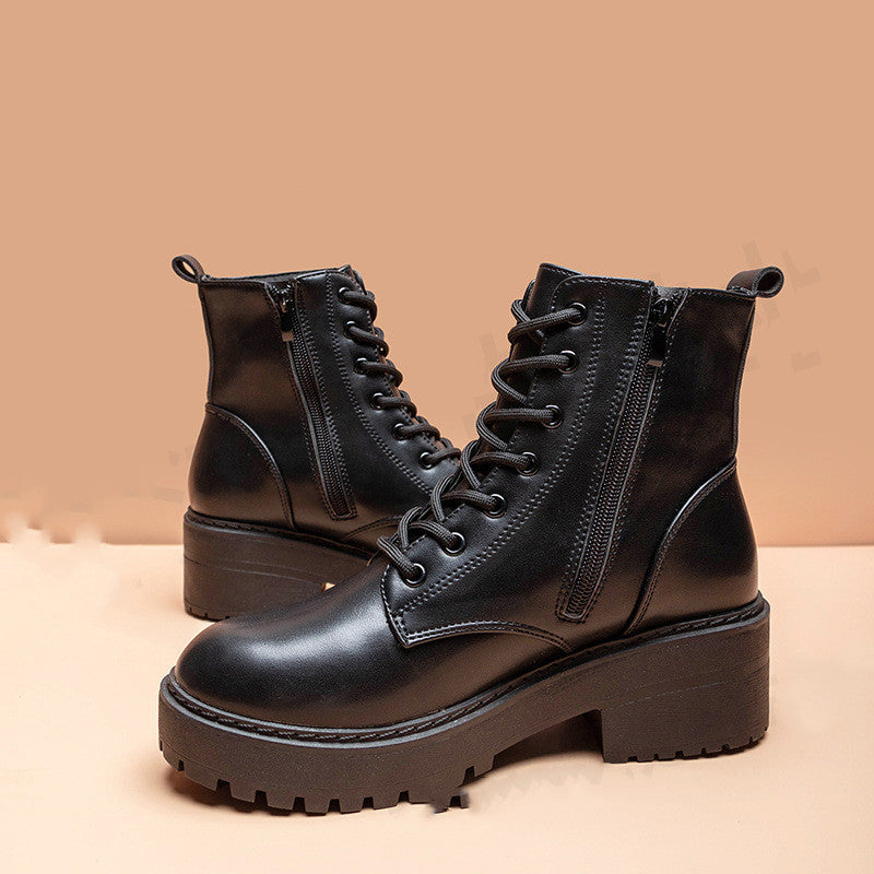 Round toe thick heel and velvet mid-heel Martin boots