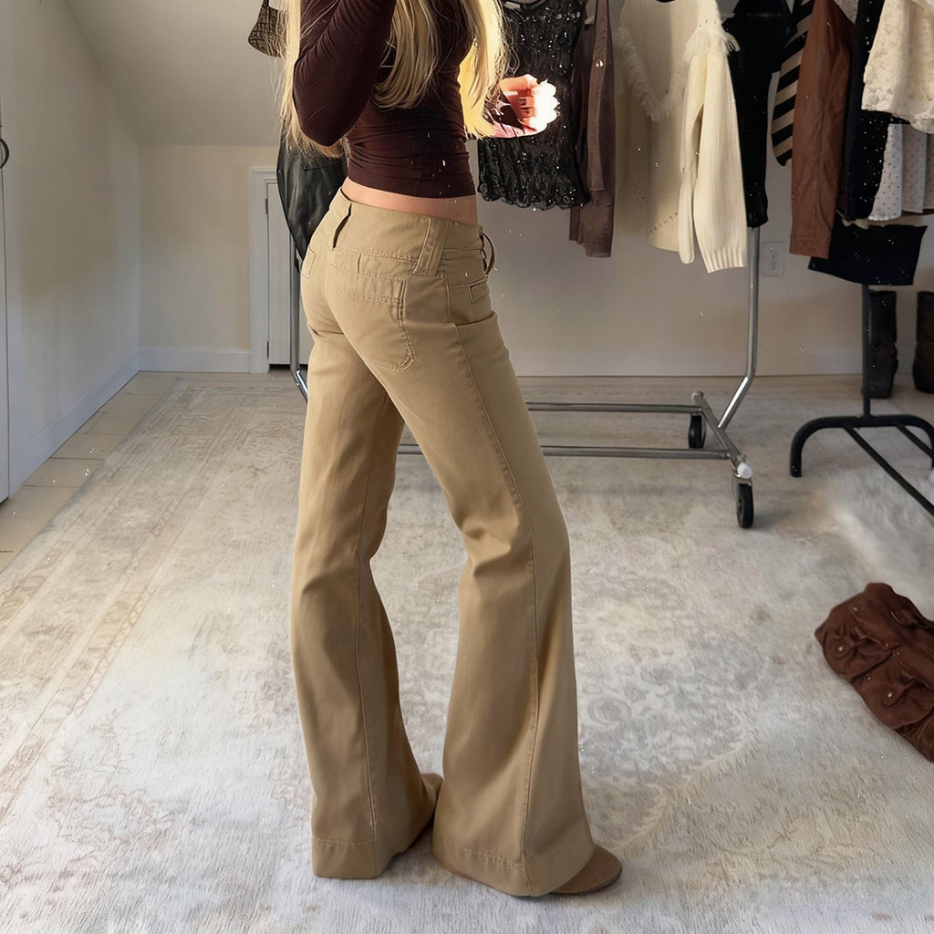 Fashionable Low-rise, Figure-flattering, Spicy-girl-style Flared Trousers