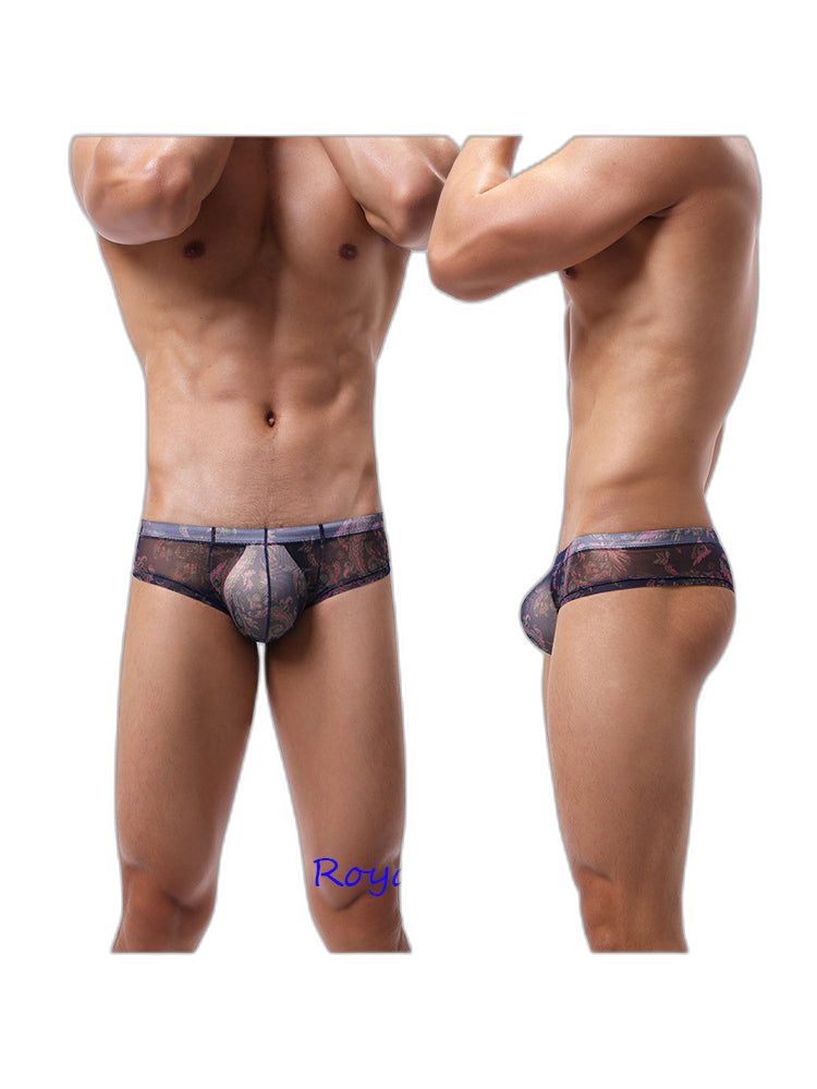 4-pack Men's Lace Print Sheer Mesh Bohemian Boxer Briefs