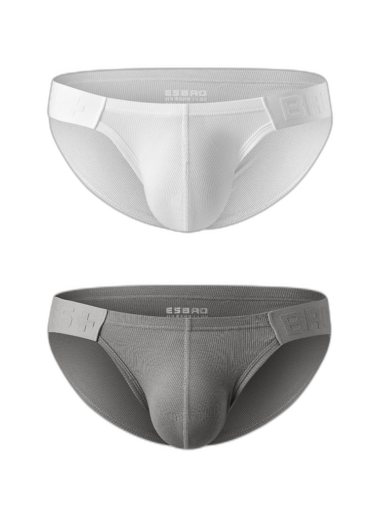 2 Pack Men's Solid Color Low Rise Sweat-Absorbent Large U-Shaped Small Pocket Briefs