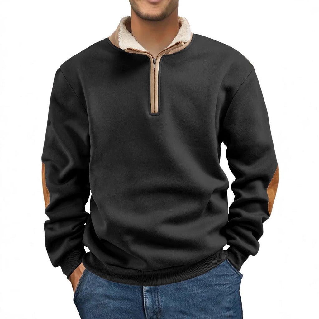 Retro Patchwork Half Cardigan Men's Long-sleeved Sweater