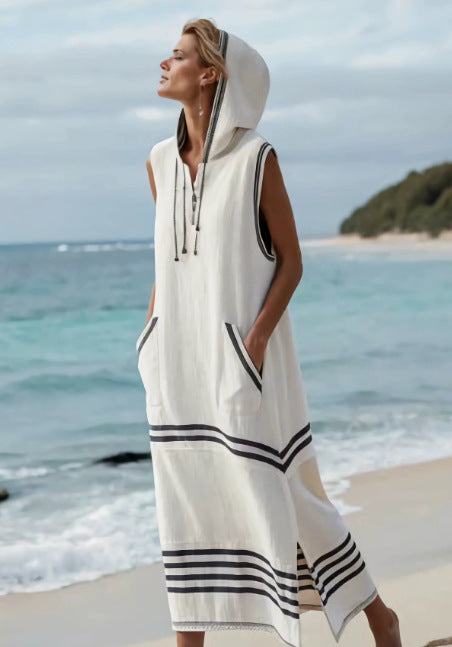 Women's Casual Sleeveless Split Dress With Two Pockets