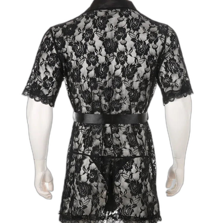 Masculine Lace Thong + Bathrobe Set