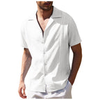 Men's Short Sleeve Shirt Summer Loose Casual Solid Color Lapel Tops