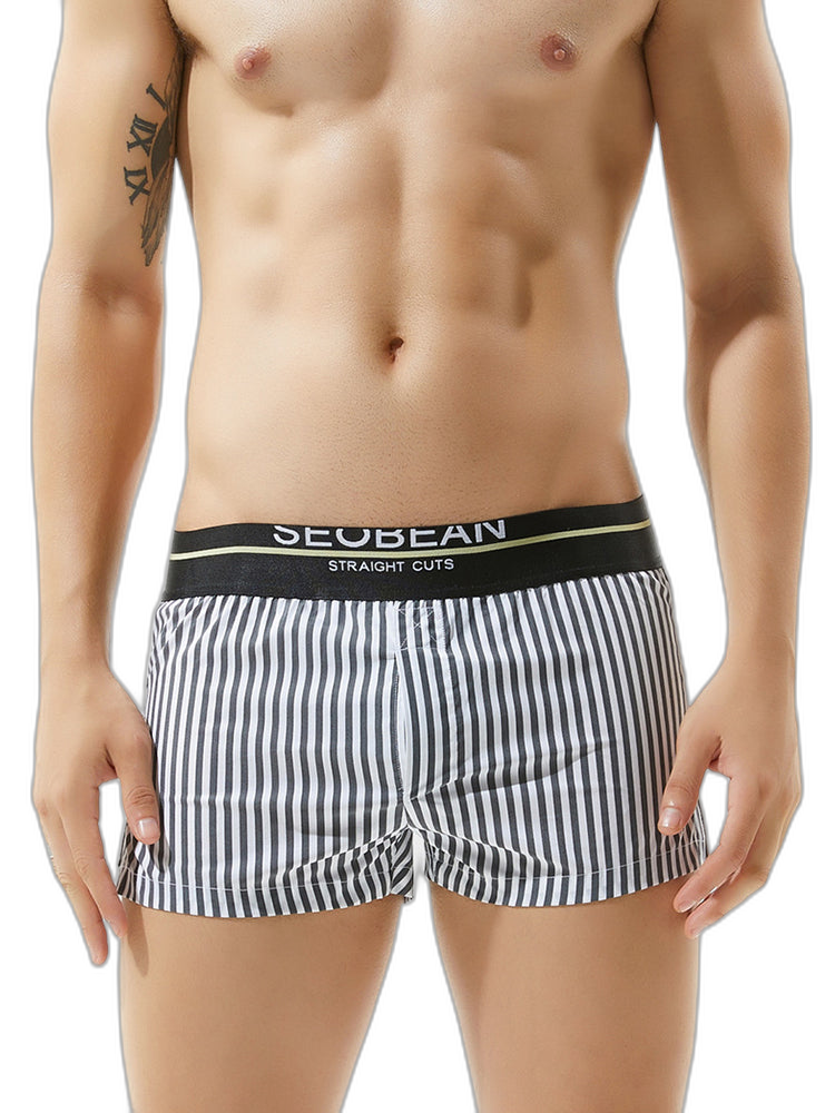 Mens 100% Cotton Striped Loose Home Boxer Shorts