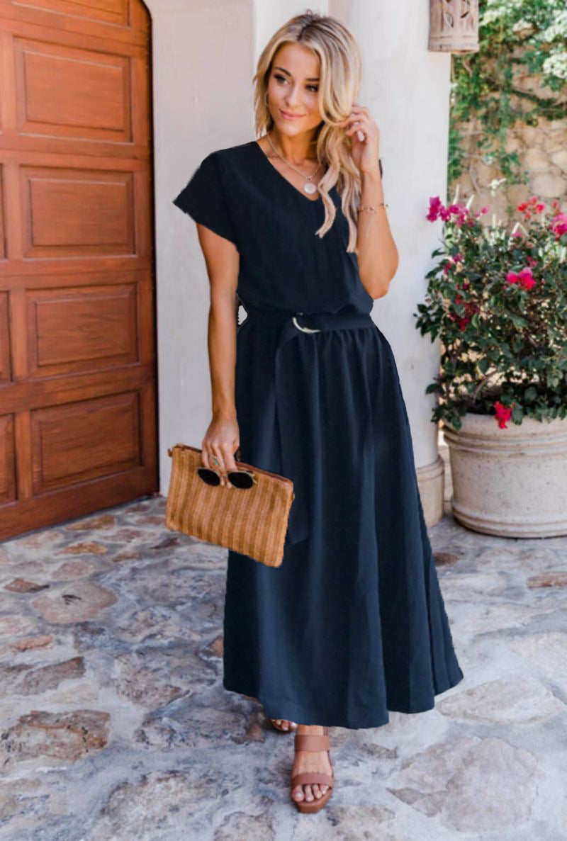 Women's Solid-Color Plus-Size Long Dress