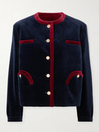 Contrast Color Jacket & Velvet Mini Skirt Set