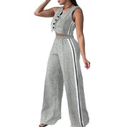 Fashionable Sleeveless Cropped Pants Suit With Pockets