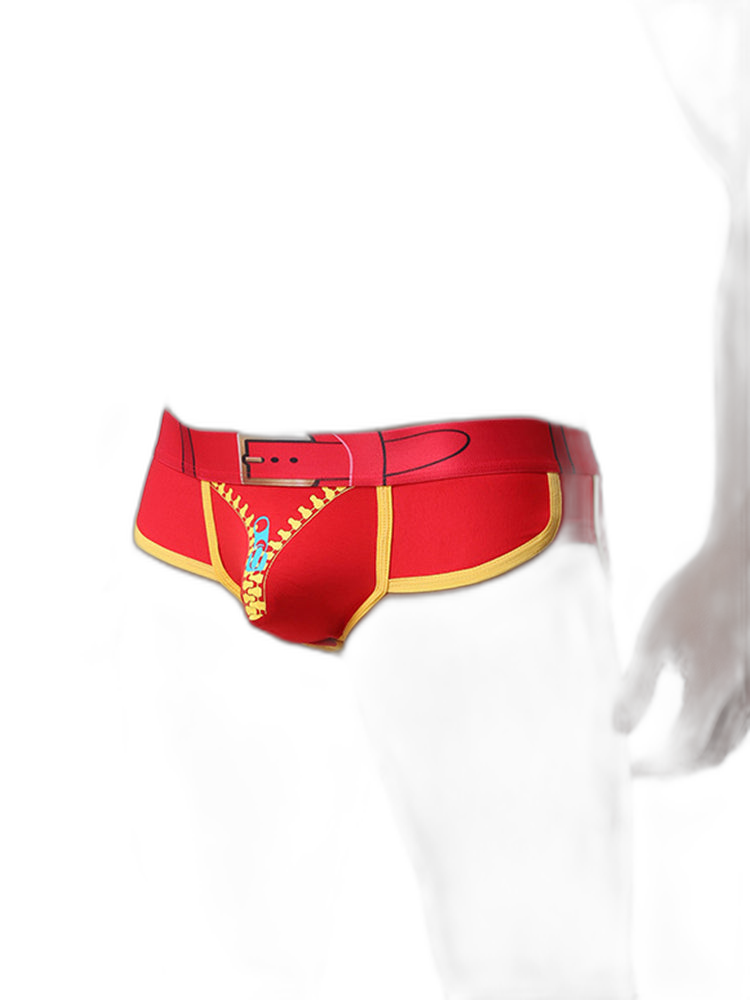Zipper Belt Printed Cotton Pouch Briefs