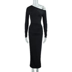 Women's OffshoulderLong-sleeve Figurehugging Pleated Maxi Dress