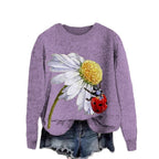 Digital-print Rabbit Amidst A Floral Meadowartistic Outfit Warm Chunky-knit Crewneck Hoodie