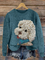 Digital-print Rabbit Amidst A Floral Meadowartistic Outfit Warm Chunky-knit Crewneck Hoodie