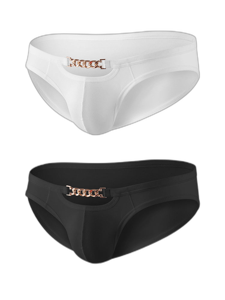 2 Pack Men's U-Pouch Design Metal-Clasp Thin Briefs
