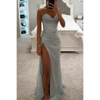 Women's V-Neck Split Maxi Dress - Elegant Sleeveless Evening Party Gown