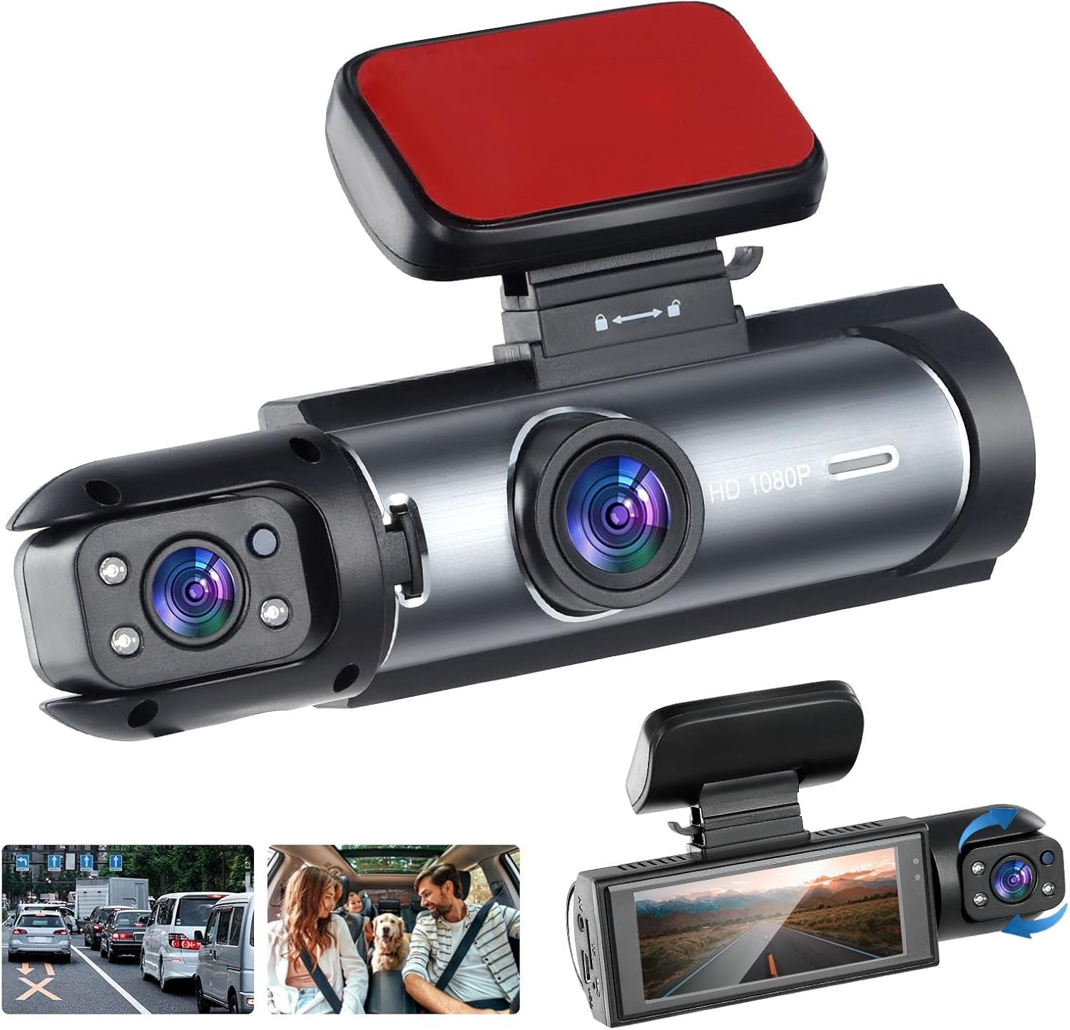 1080P WiFi Dash Cam Front & Interior Car Camera with Night Vision (32GB Included)