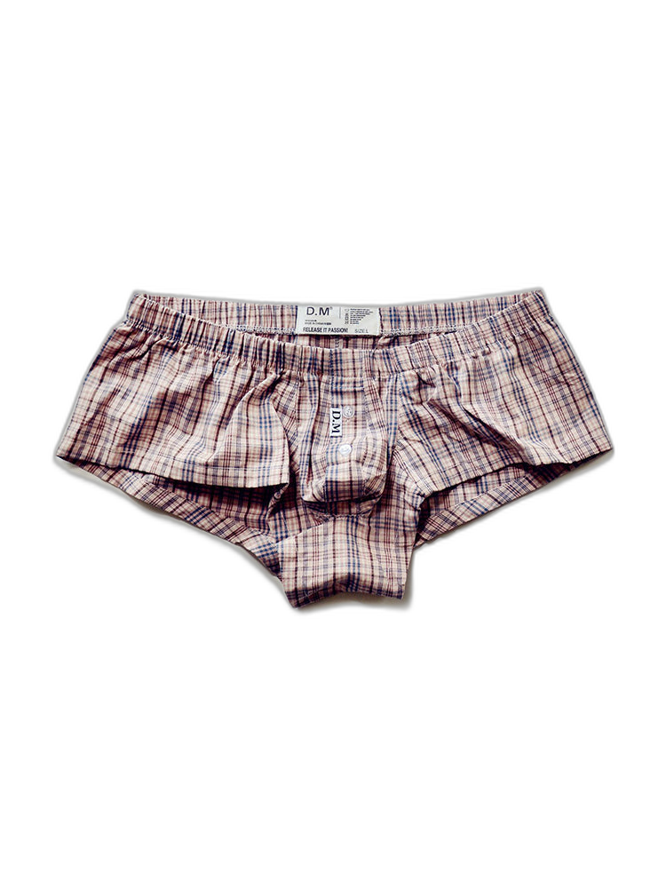 Mens Plaid Front Pouch Boxer Shorts