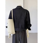 Korean Style Pocket Lapels Retro Dark Blue Short Denim Coat