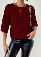 Women's Solid-Color Ribbed Brushed Knit Loose Short-Sleeve Top