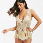 Japanese Style Hollow Cross Tassel Beach Cover-up