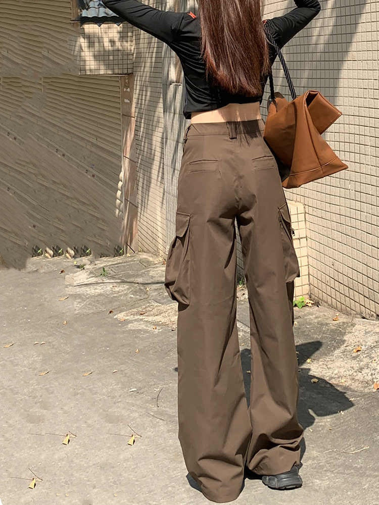 Women's Wide-leg Casual Cargo Pants With Large Pockets And Pleats