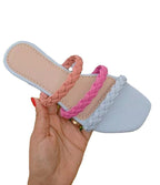 Flat Woven Hollow Slippers Women's Plus Size Color Matching Beach Sandals