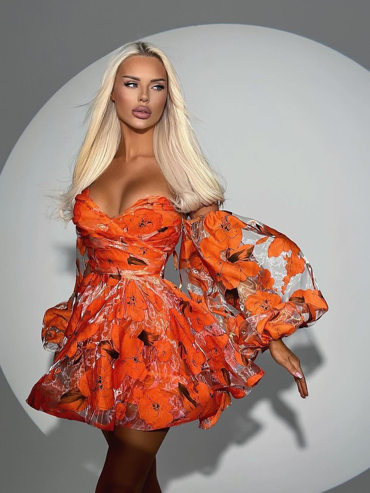 Elegant Floral Lantern Sleeve Off-The-Shoulder Mini Dress
