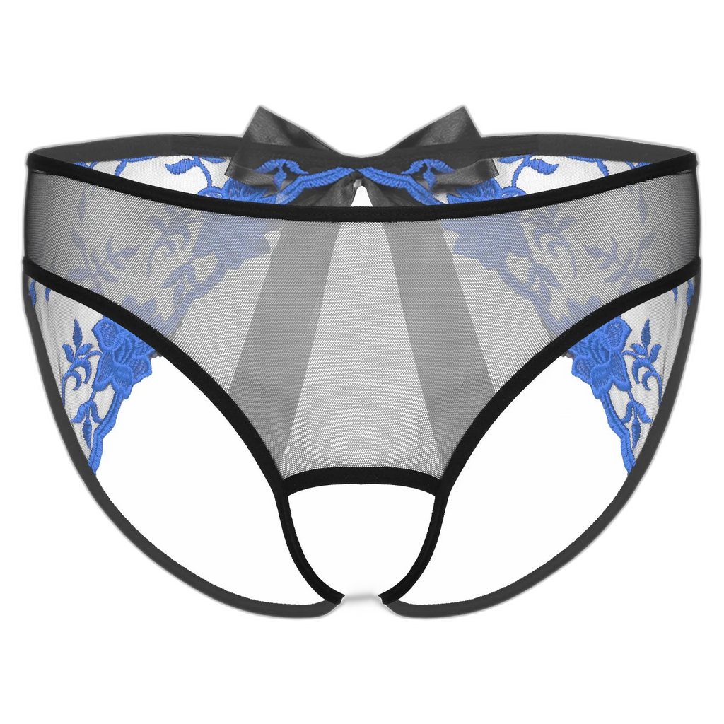 Open Crotch Embroidered Mens Lace Briefs