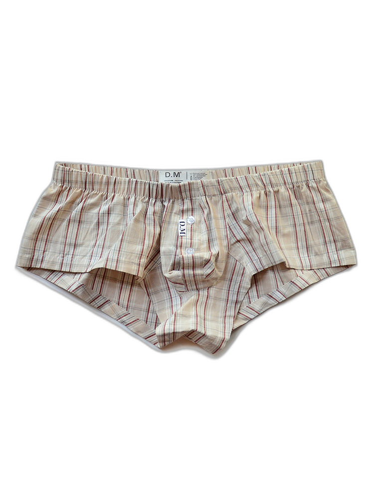 Mens Plaid Front Pouch Boxer Shorts
