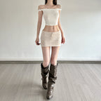 Niche, Pure And Gentle Style Cropped Low-rise Lace-up Skirt