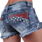 Stretchy Patchwork Embroidered Ripped Denim Shorts