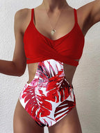 Leaf Print Swimsuit Ladies Tight One-piece Swimsuit