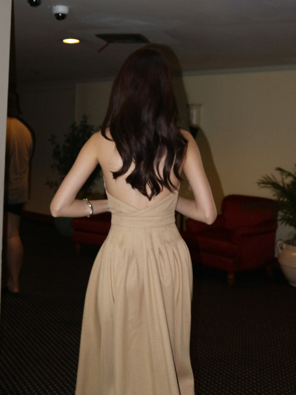 Commuter Single-breasted Backless Solid Color Shirt Dress