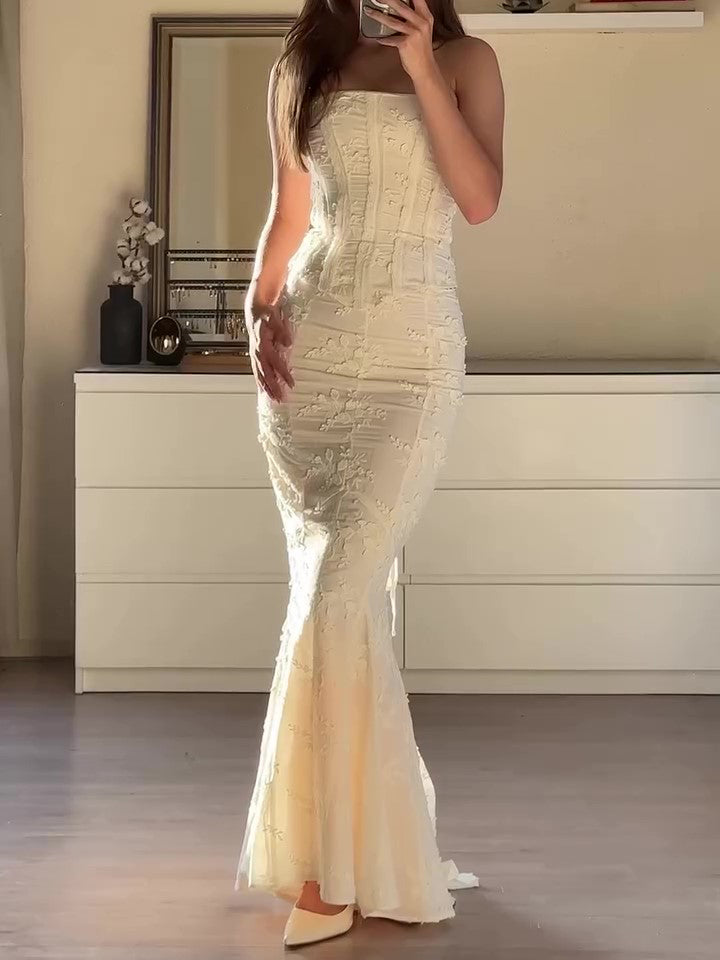 Sexy Embroidered Strapless Butt-covering Two-piece Dress