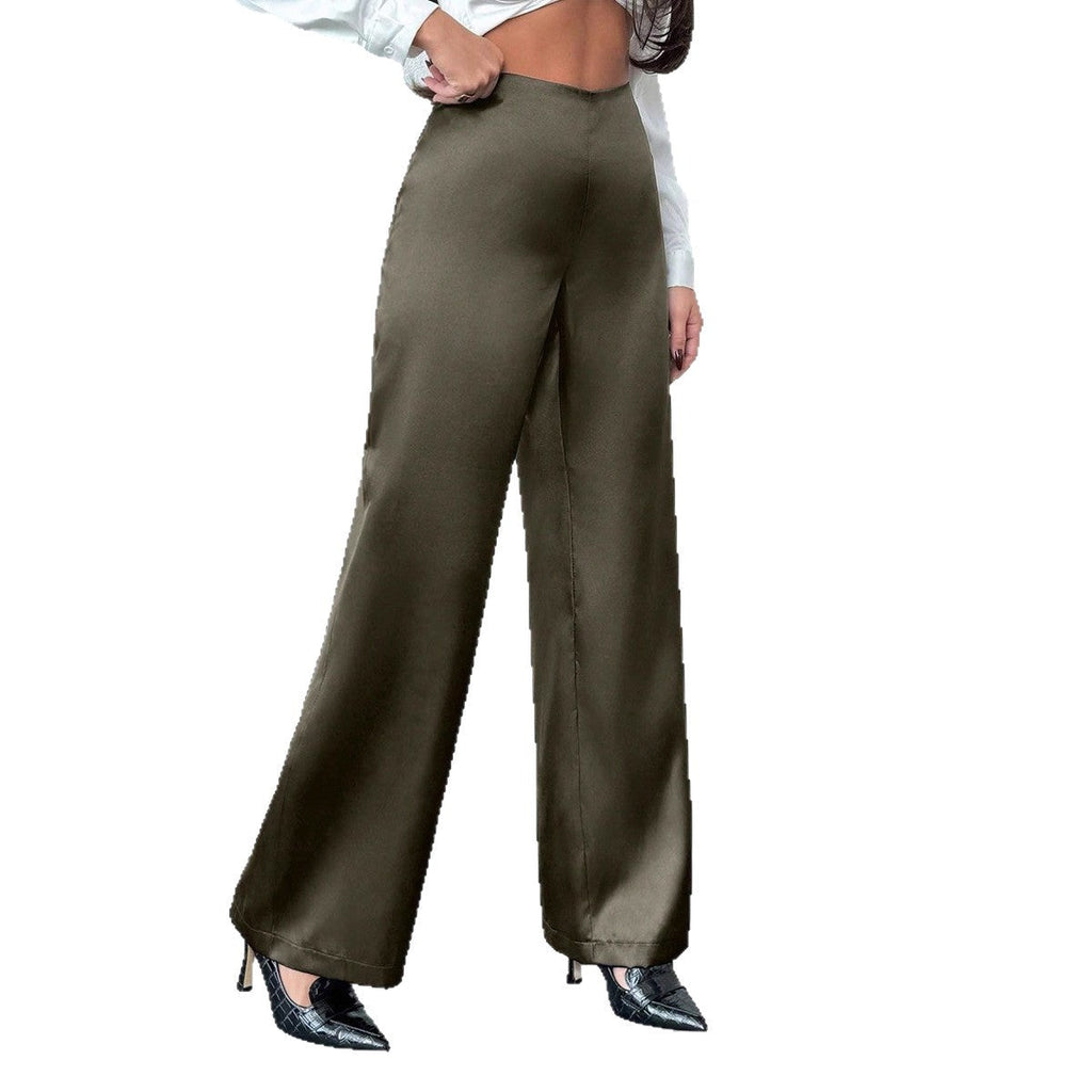Women's Solid-Colored Casual Loose Satin Wide-Leg Pants