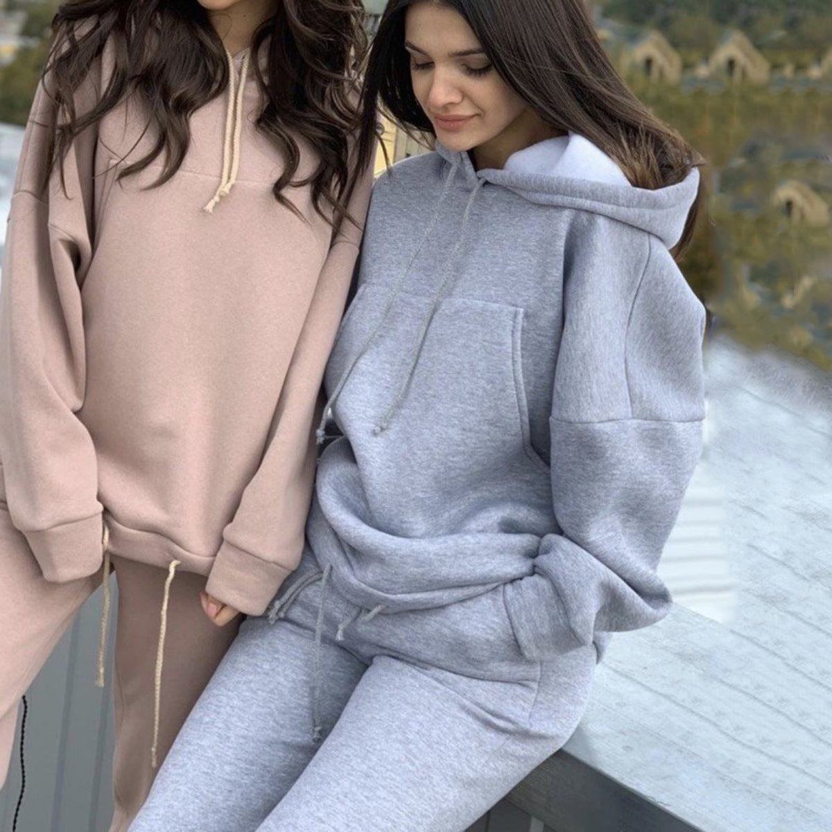 Two-piece solid color sweater with large pockets