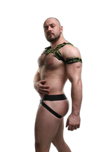 ruff GEAR Leather Bulldog Reflector Harness Black Neon Yellow