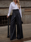 Elegant High Waist Wide Leg Jeans - Classic Denim Trousers for Women