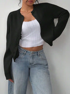 Chic Long Sleeved Knitted Cardigan Fashion Slim Solid Color Short Sweater For Women Clothing