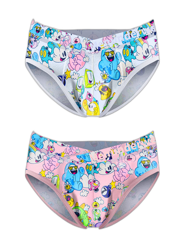 2 Pack Men's Playful Cartoon No-Tag Comfortable and Breathable Briefs