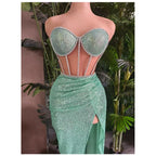 Women's Casual All-match Shiny Rhinestone Sequins Top Dress Suit
