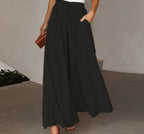 Women's Fashion Wide Leg Elastic Waistband Wide Leg High Waist Long Dress Pants