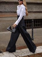 Elegant High Waist Wide Leg Jeans - Classic Denim Trousers for Women