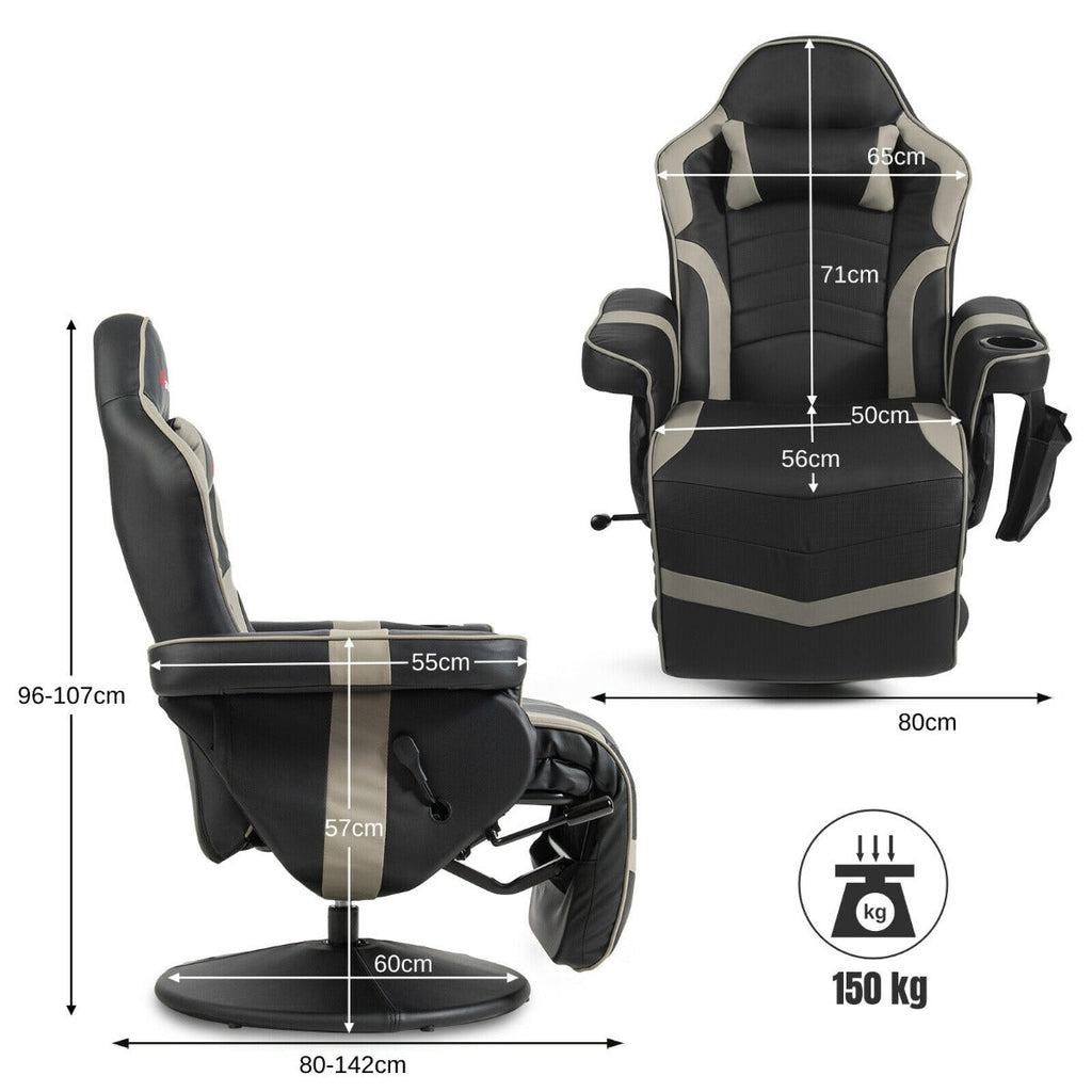 Electric Massage Gaming Chair with Cup Holder and Side Pouch-Black