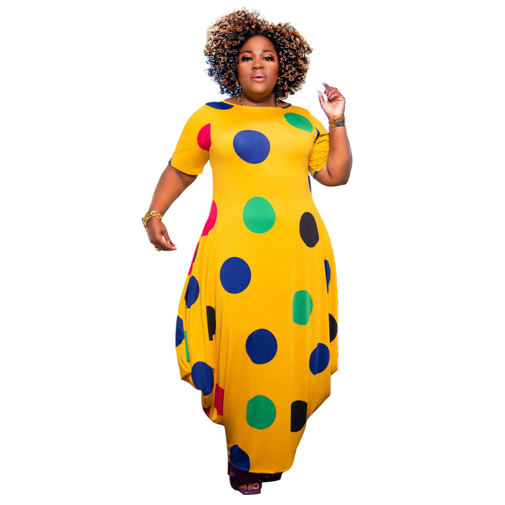 Short-sleeve Printed Loose-fitting Fashionable Women's Dress