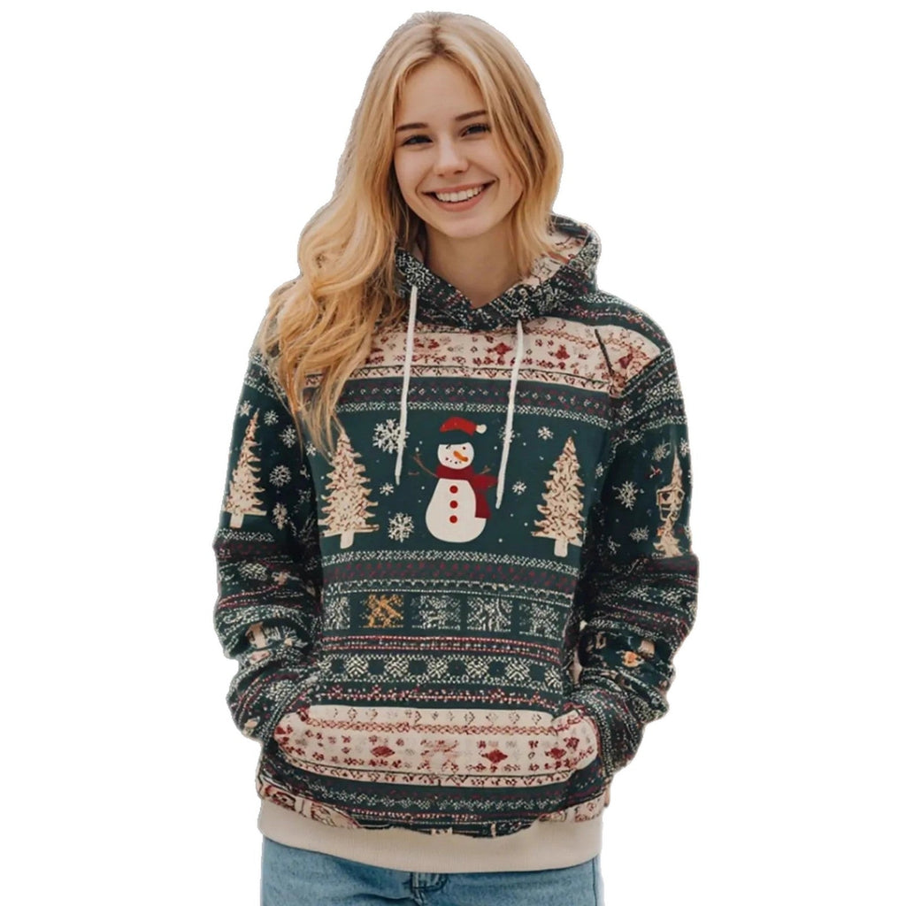 Christmas Tree, Snowman, And Snowflake Printed Women's Hoodie